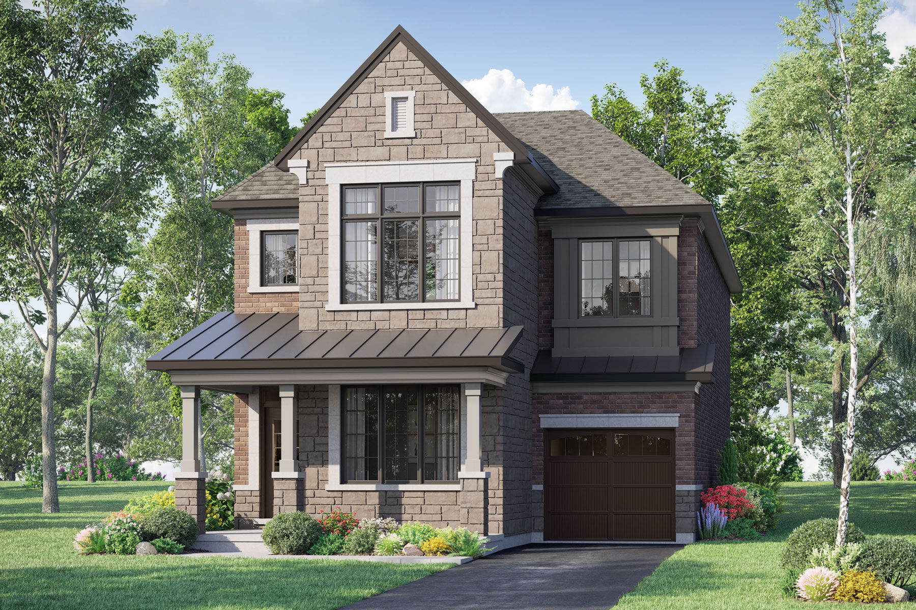  Elevation Front with garage, window and exterior stone