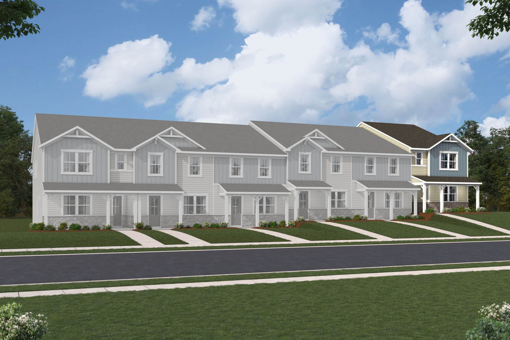  Town Homes with window, garage and door