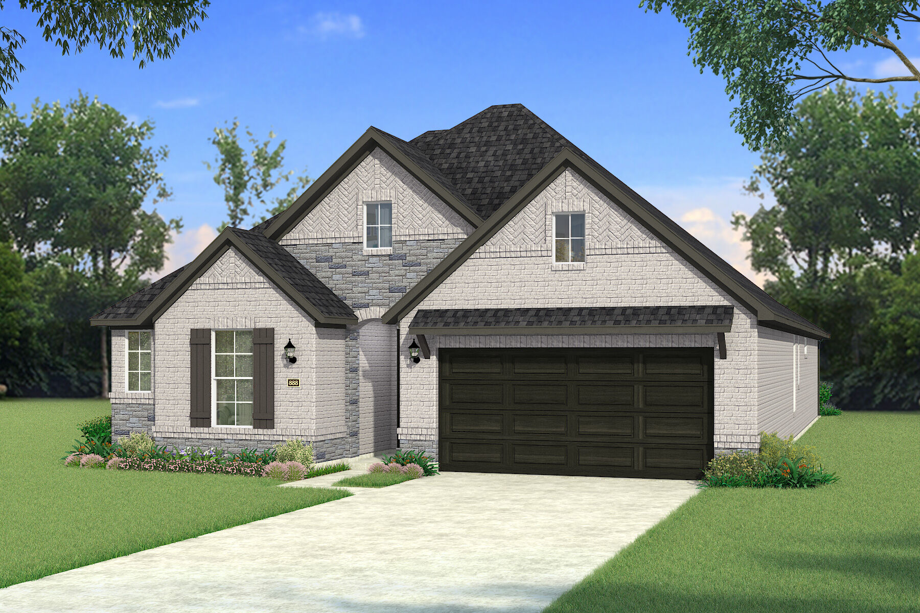 Elevation Front with window, garage, exterior clapboard and exterior brick
