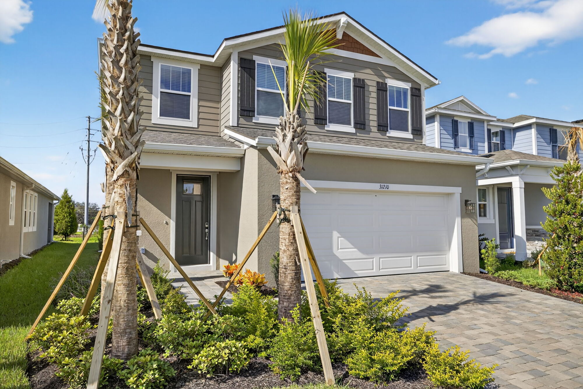 single family, coastal exterior, two story, 3 bedroom, 2 bath, 2 car garage, power room, open concept
