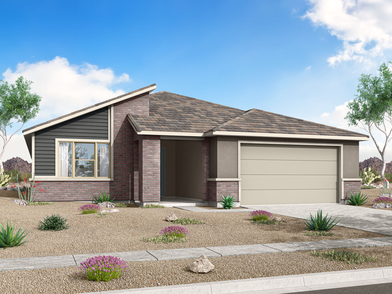  Elevation Front with garage, window and exterior brick