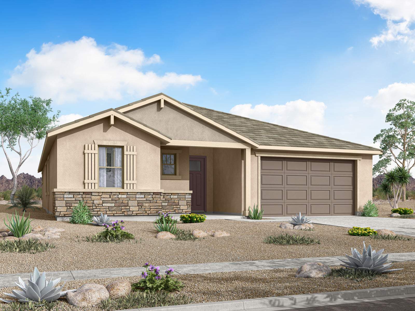 Elevation Front with garage, window, exterior stone and door