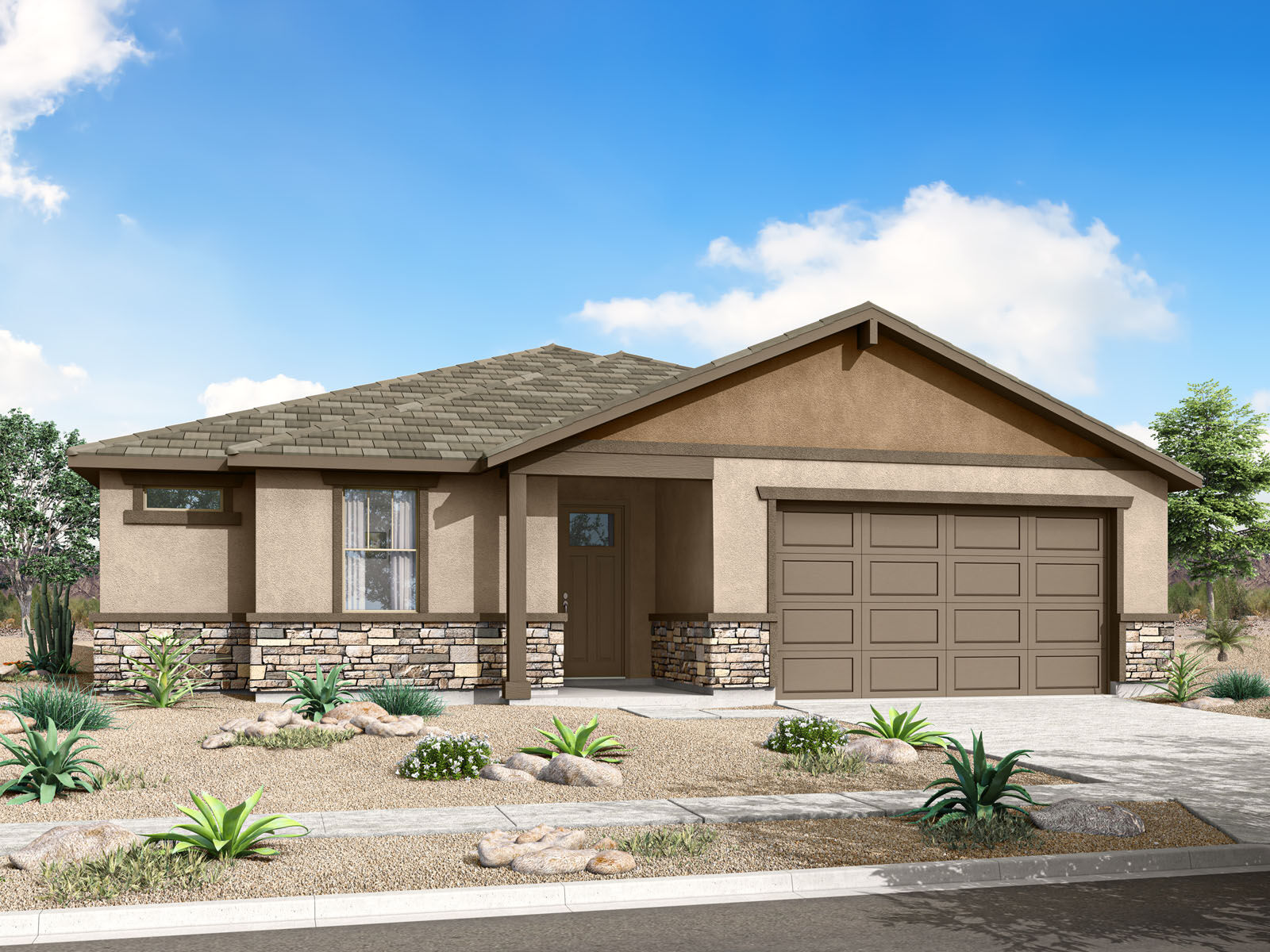  Elevation Front with garage, door, exterior stone and window