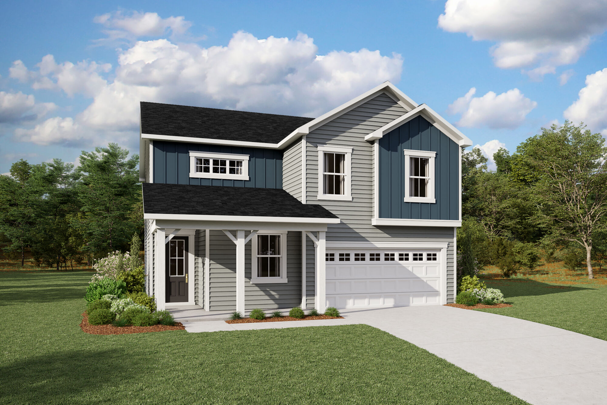  Elevation Front with garage, window, exterior clapboard and door