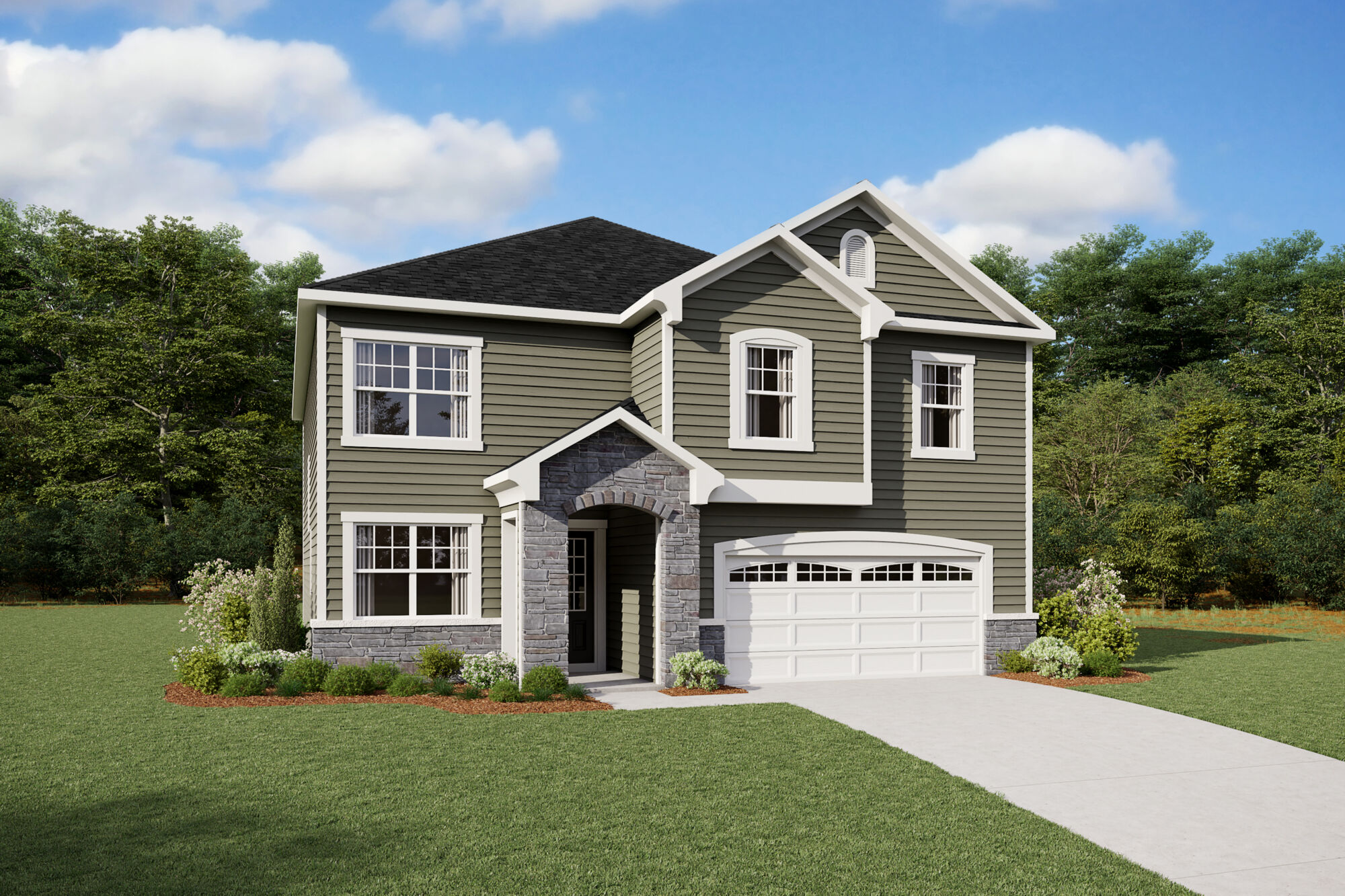  Elevation Front with window, garage, door, exterior clapboard and exterior stone