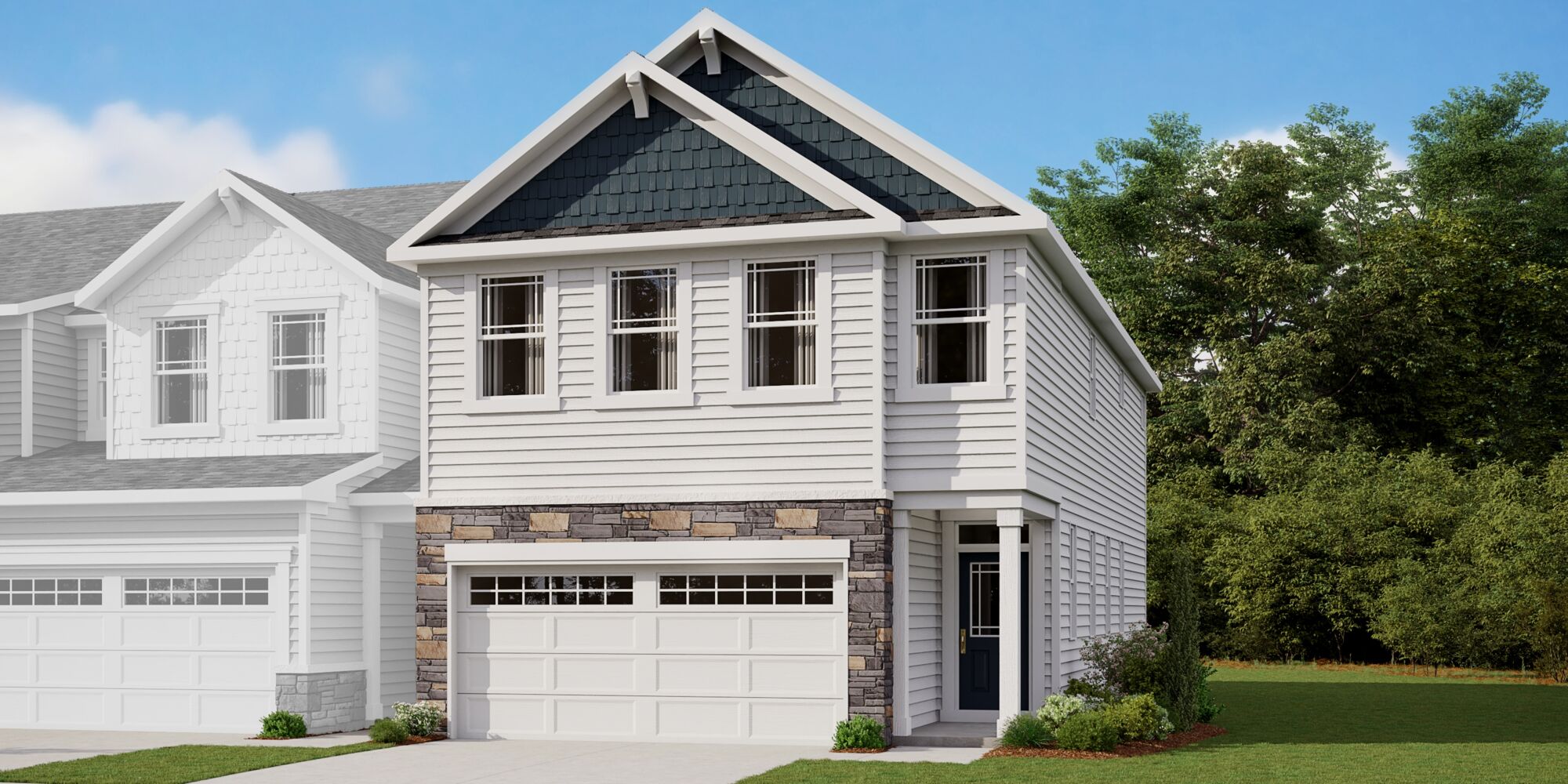  Town Homes with window, garage, door and exterior clapboard