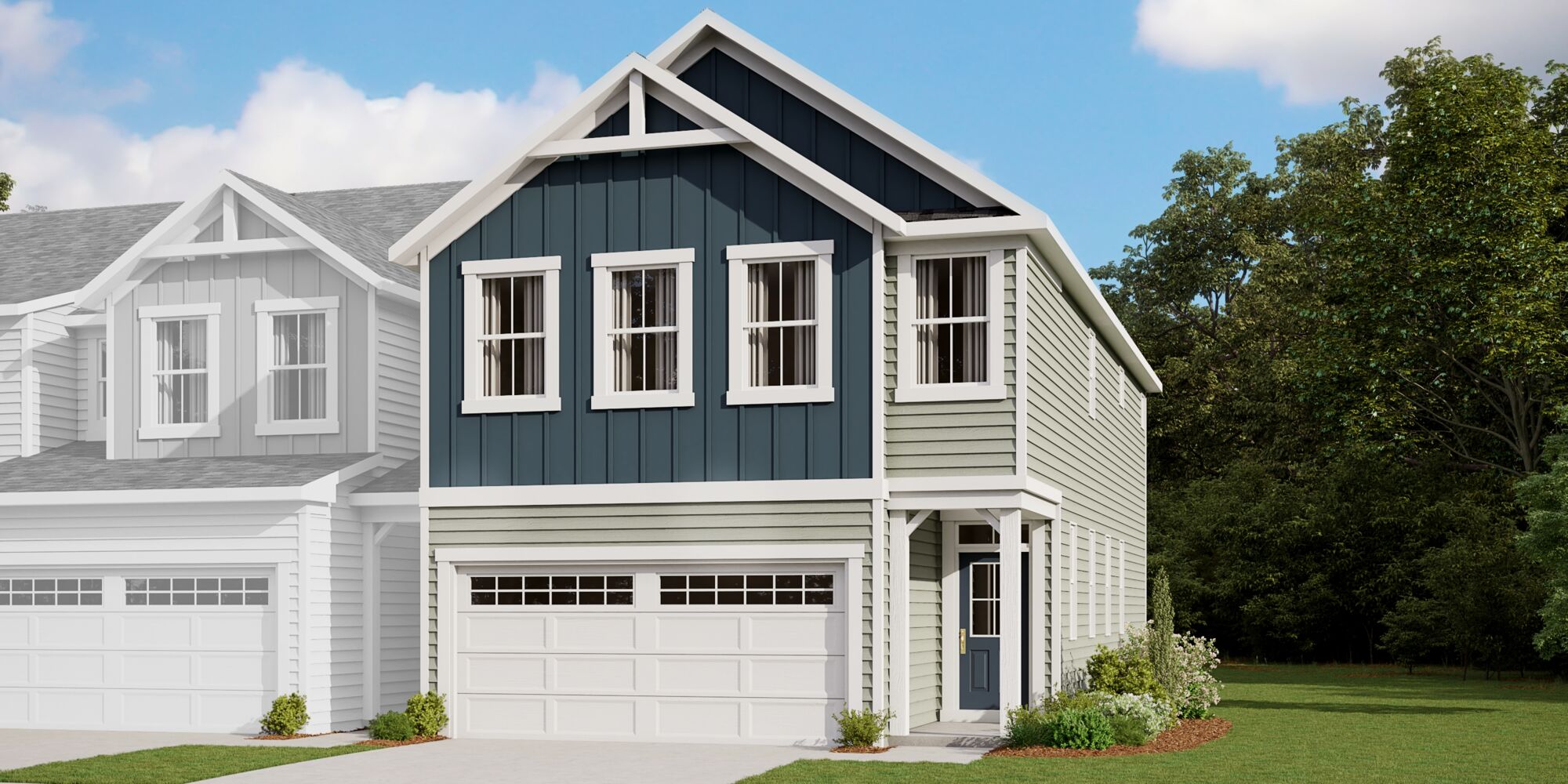  Town Homes with window, garage and exterior clapboard