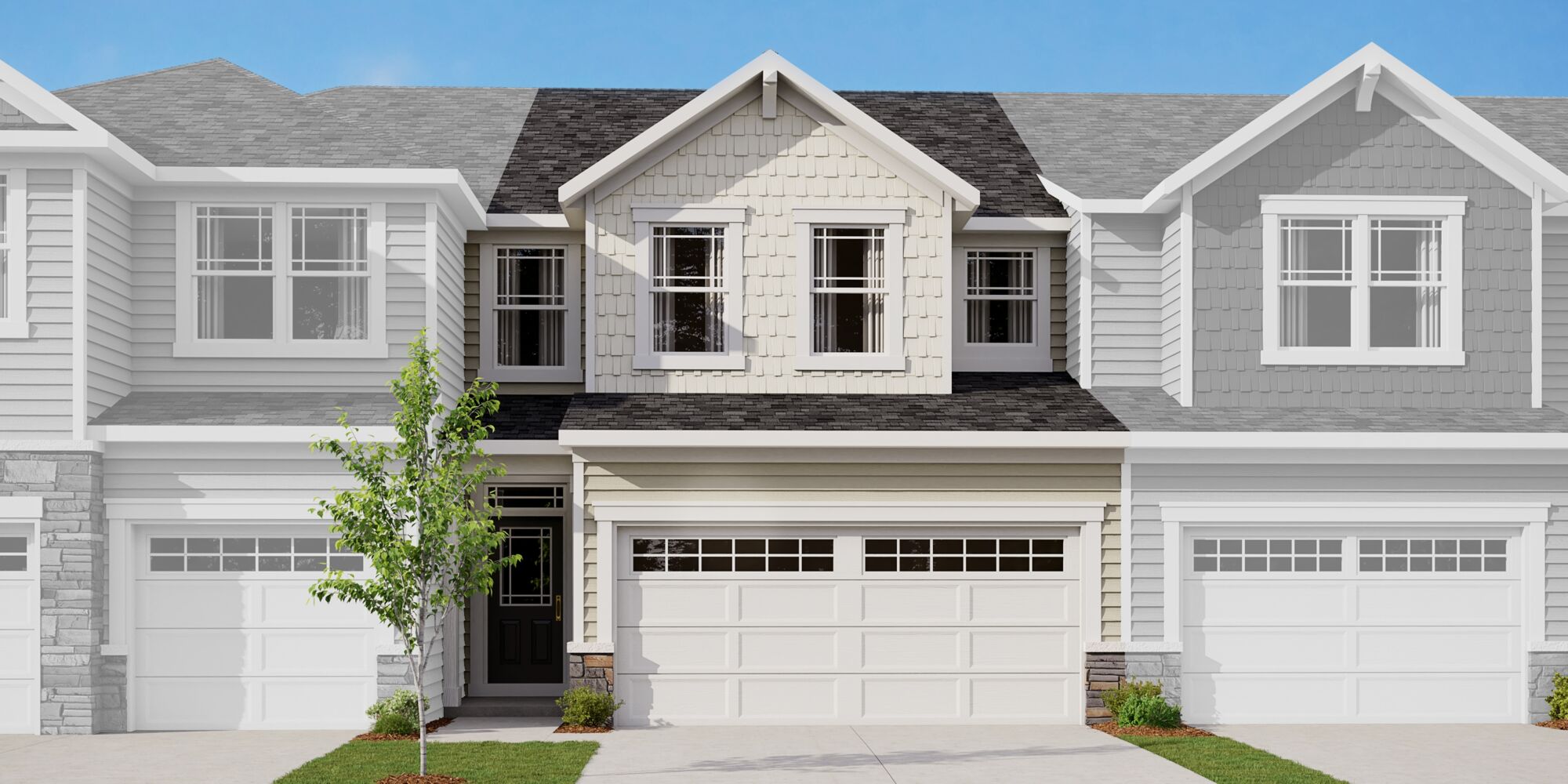  Town Homes with garage, window, door and exterior clapboard