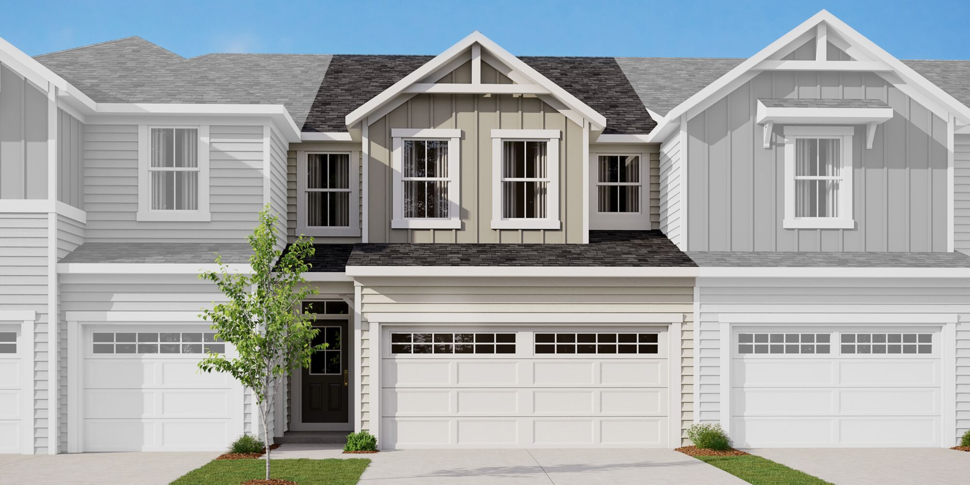  Town Homes with garage, window, door and exterior clapboard