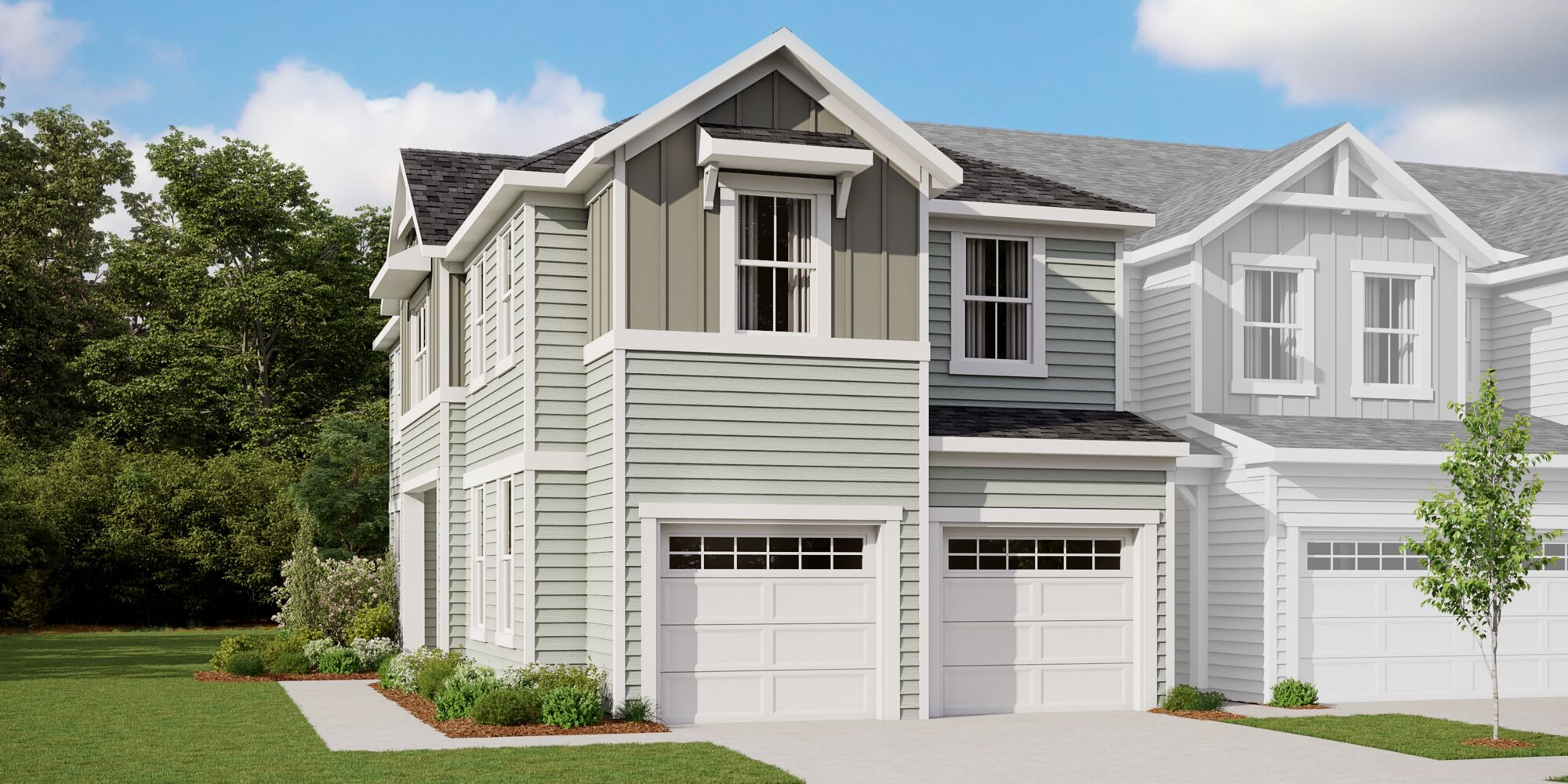 Elevation Front with garage, window and exterior clapboard
