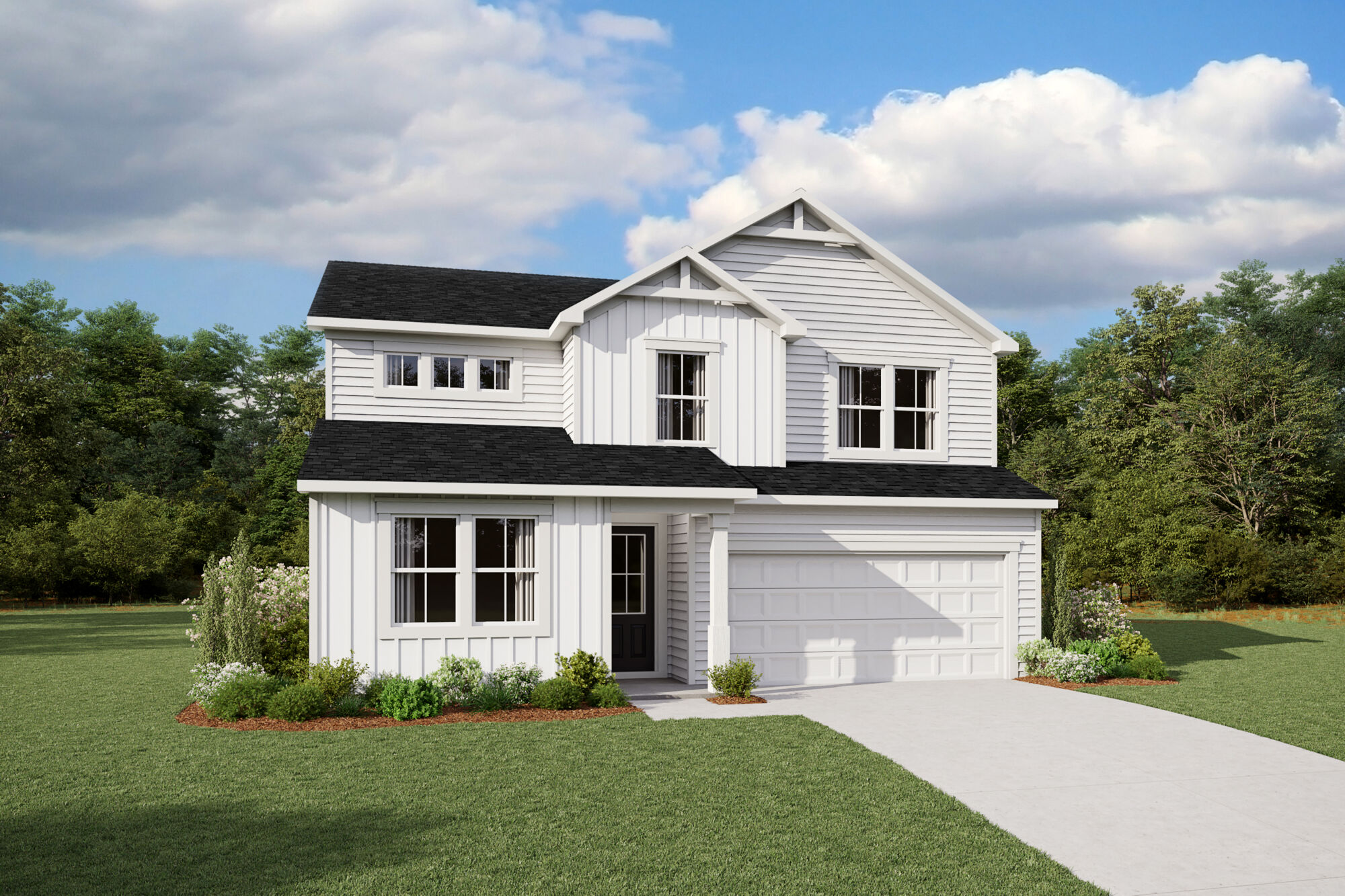  Elevation Front with window, door, exterior clapboard and garage