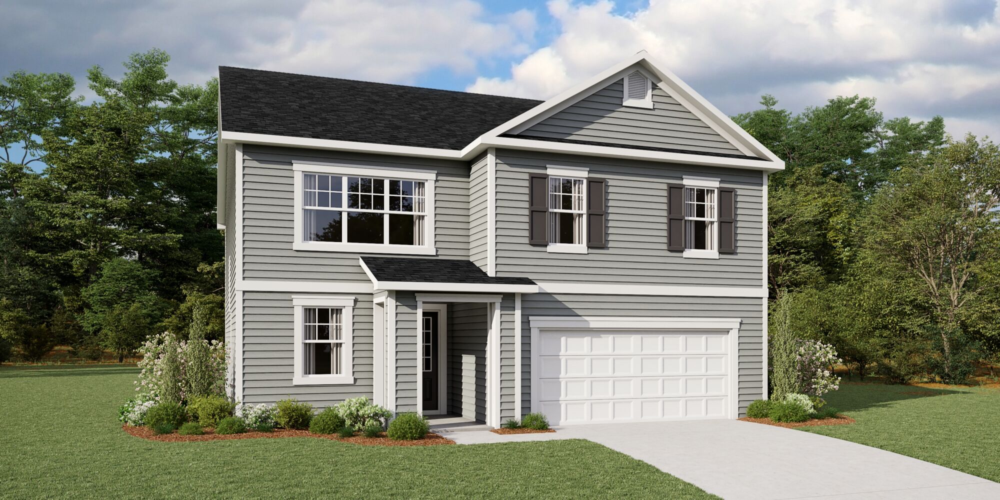  Elevation Front with garage, window and exterior clapboard