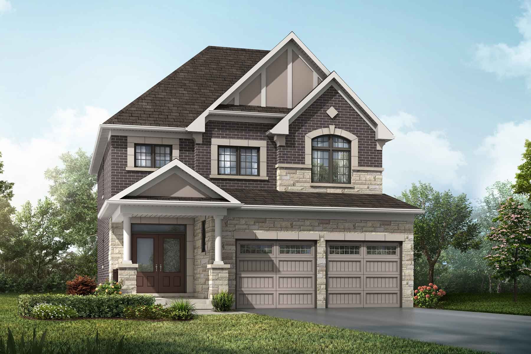 An English Manor style single family home with a double car garage.