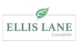 Ellis Lane logo: Text Ellis Lane Caledon inside a rectangle with a green leaf top centre.