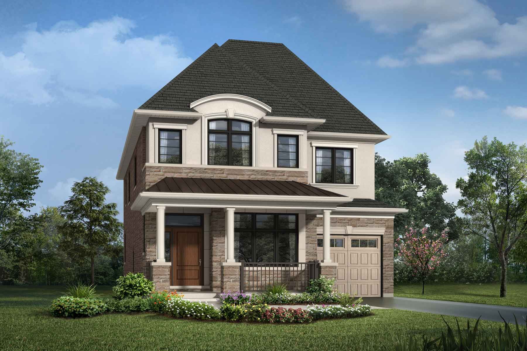 A French Chateau style detached home with a double car garage.