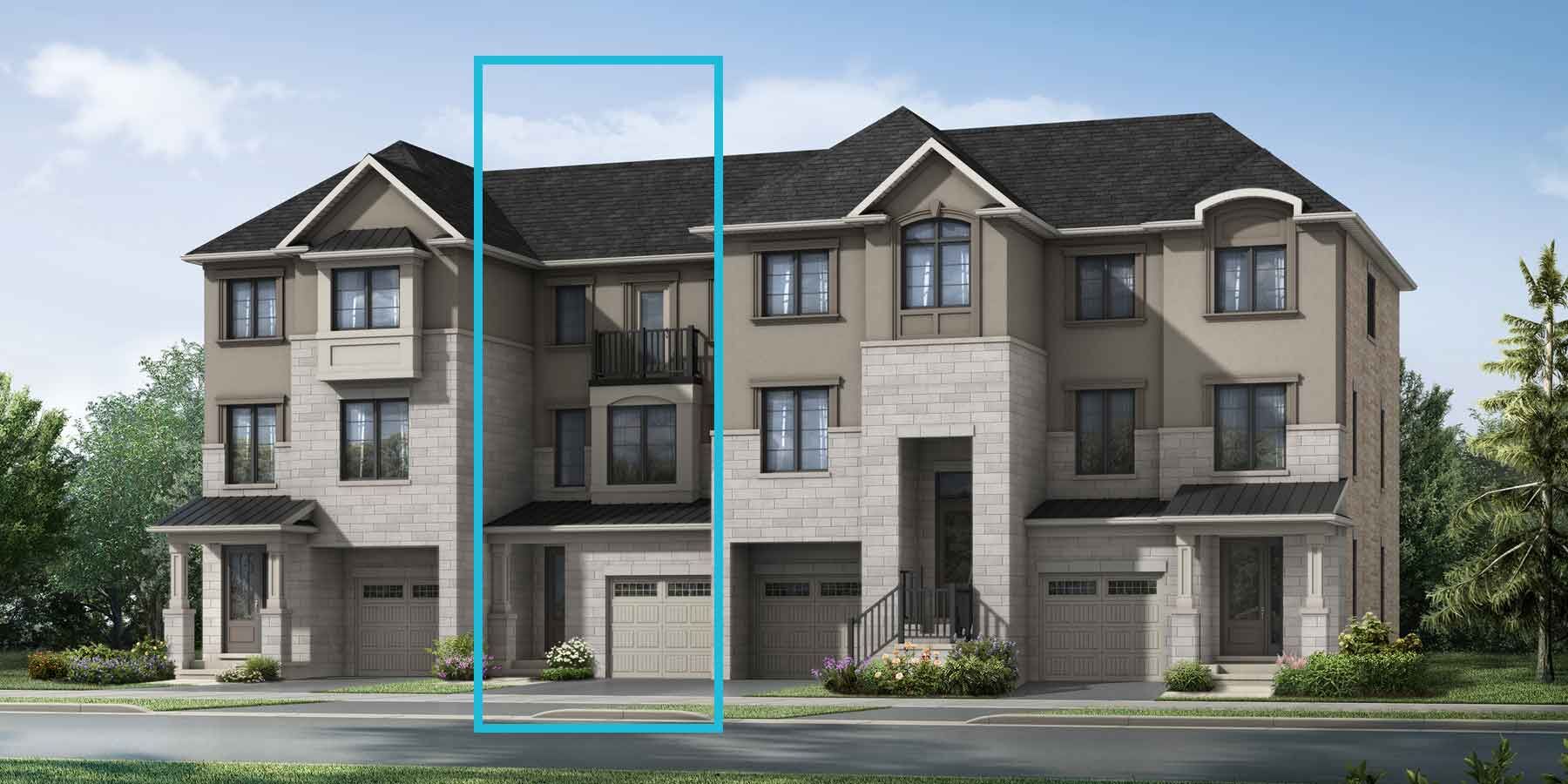 A French Manor style townhome with a single car garage.