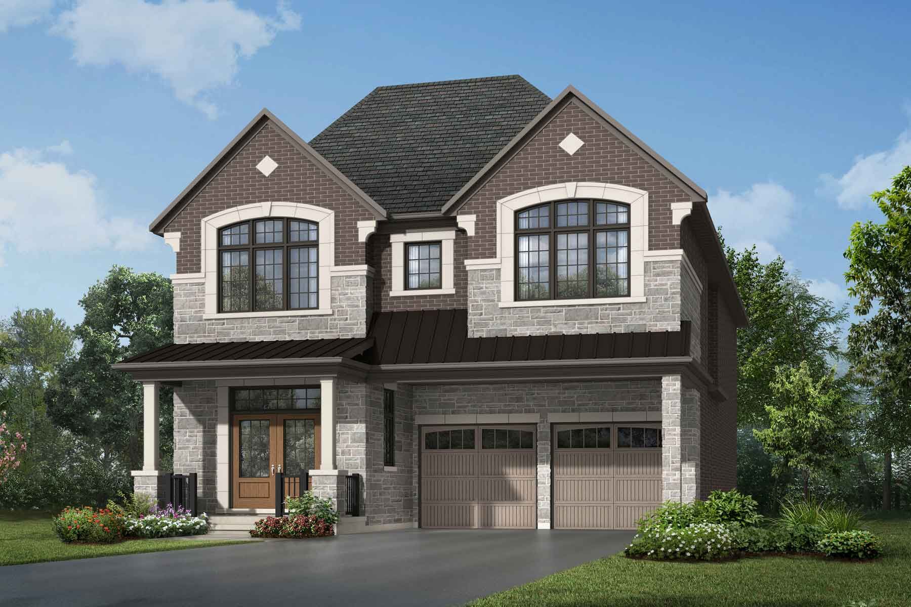 An English Manor style detached home with a double car garage.