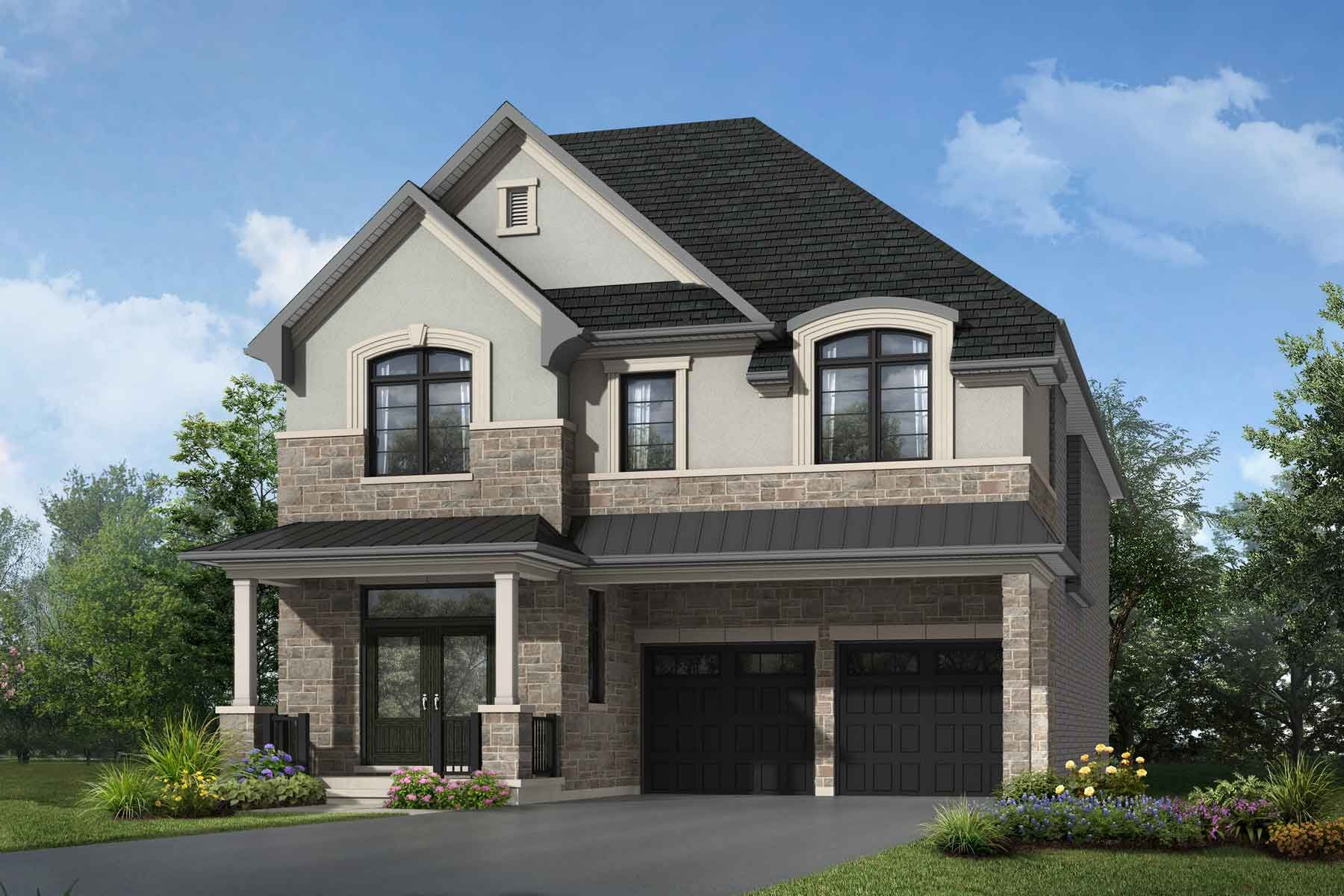 A French Chateau style detached home with a double car garage.
