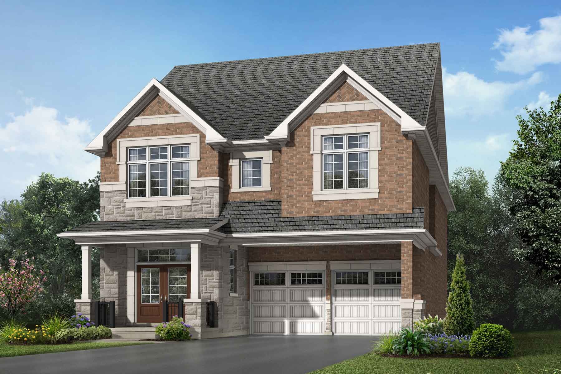 A Traditional style detached home with a double car garage.