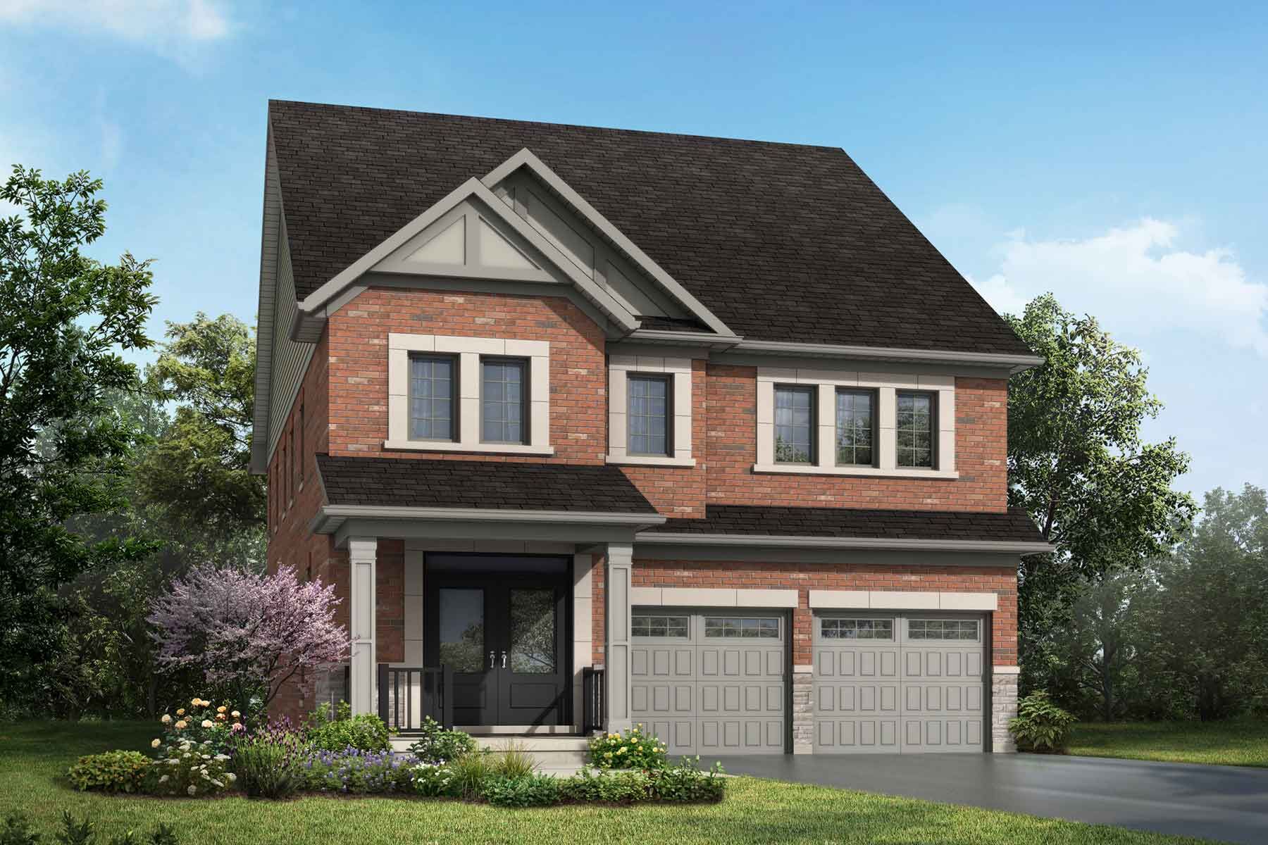 A Traditional style single family home with a double car garage.