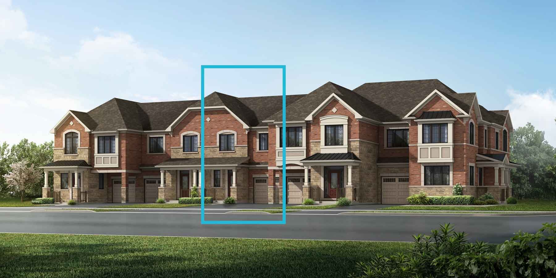 An English Manor style townhome with a single car garage.