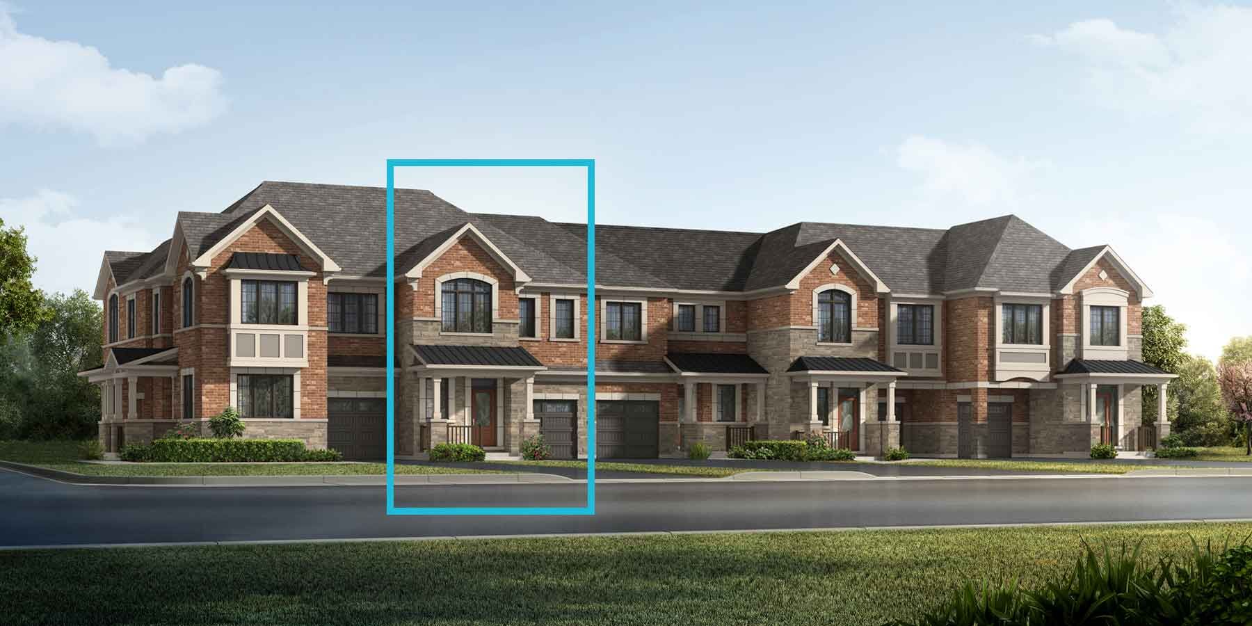 An English Manor style townhome with a single car garage.
