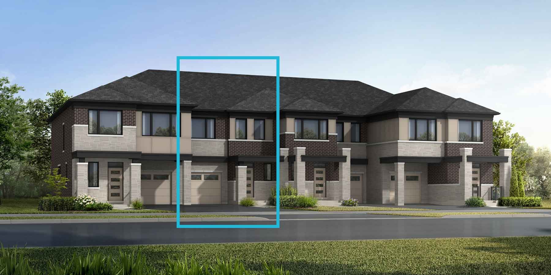 A Modern style townhome with a single car garage.