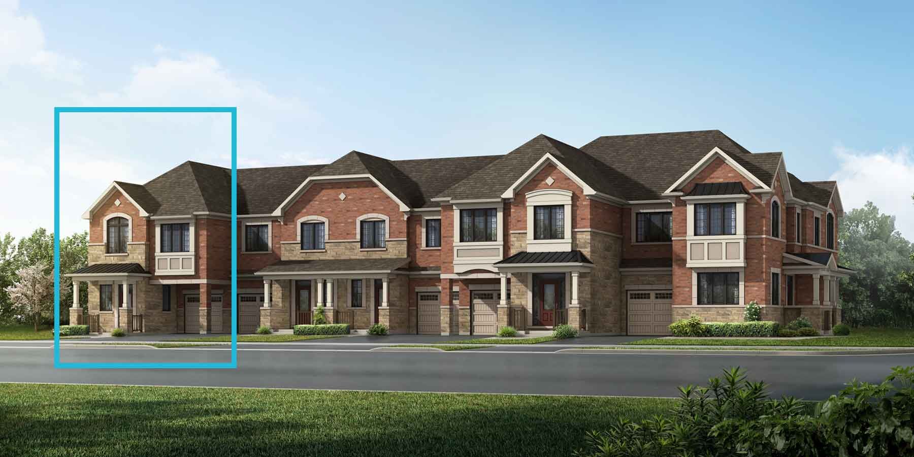 An English Manor style townhome with a single car garage.
