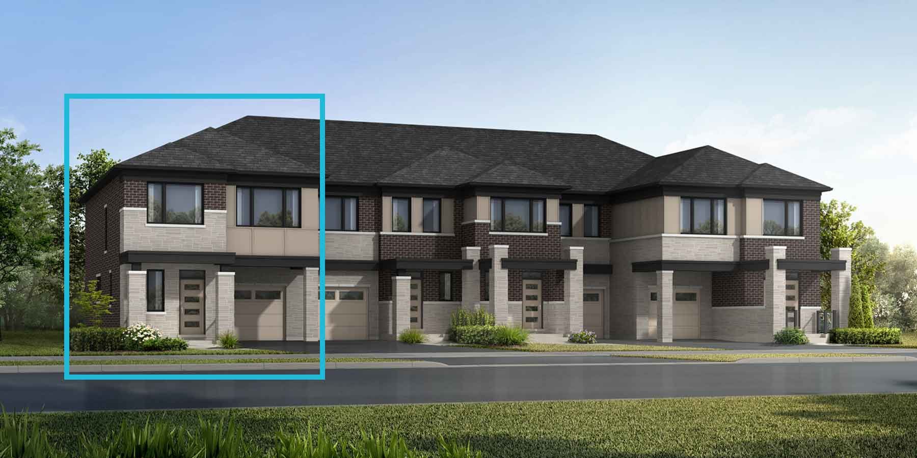 A Modern style townhome with a single car garage.