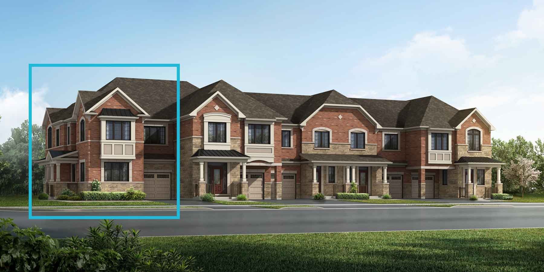 An English Manor style townhome with a single car garage.