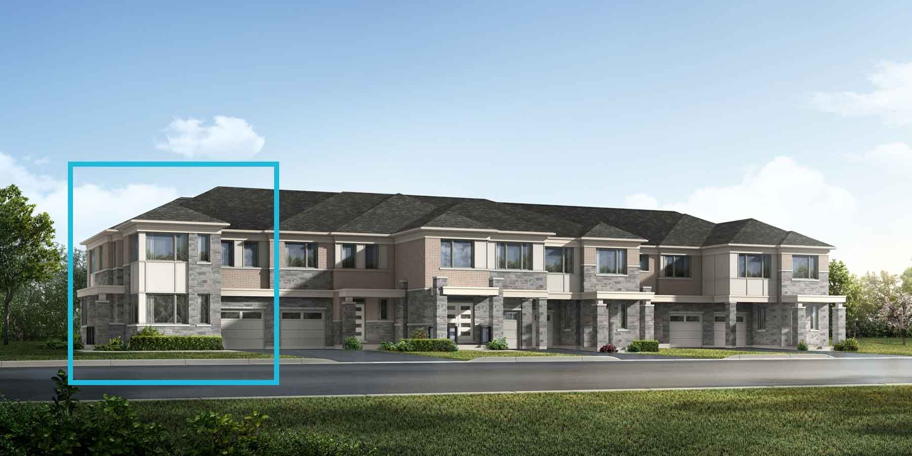 A Modern style townhome with a single car garage.