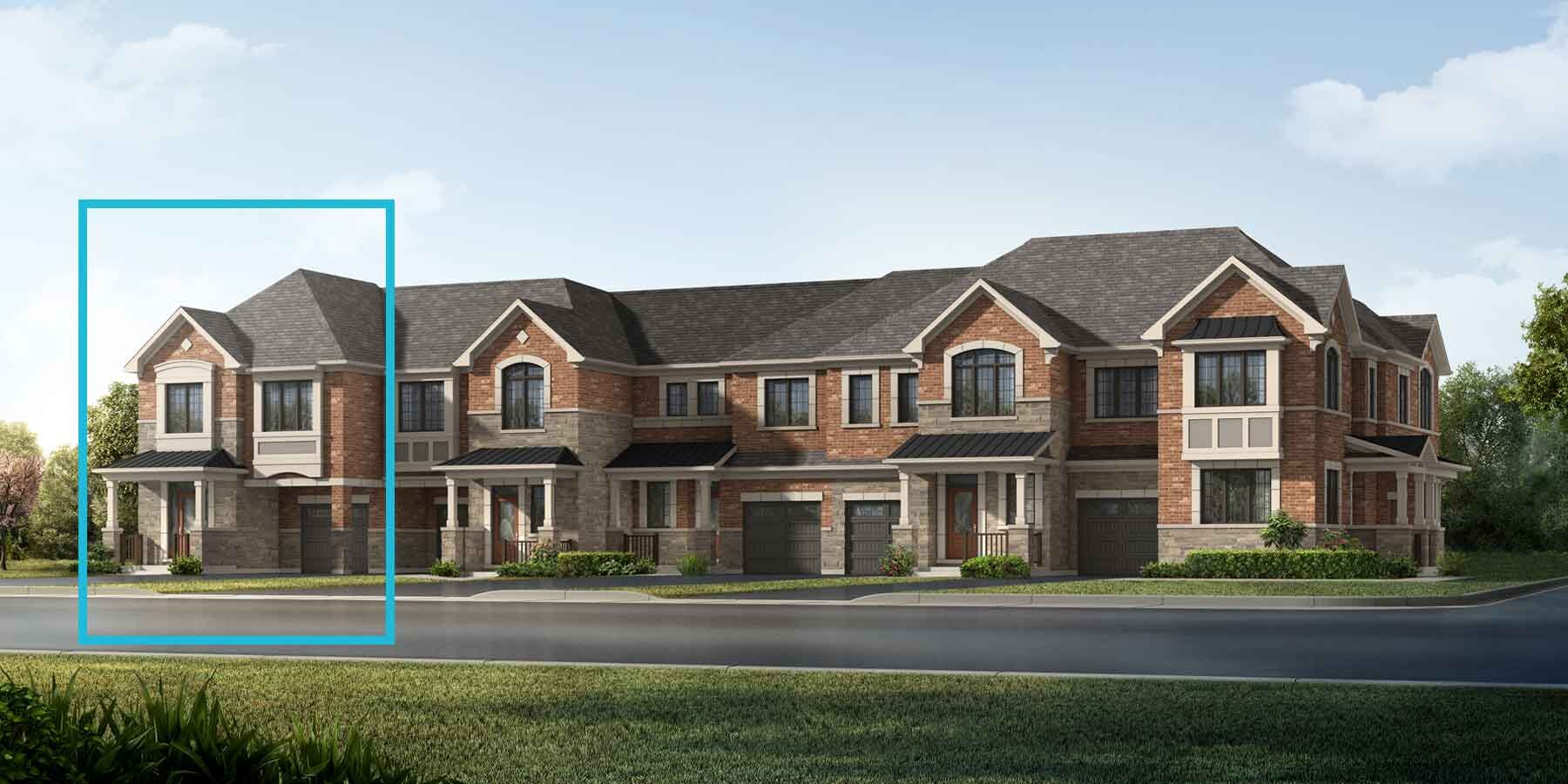 An English Manor style townhome with a single car garage.