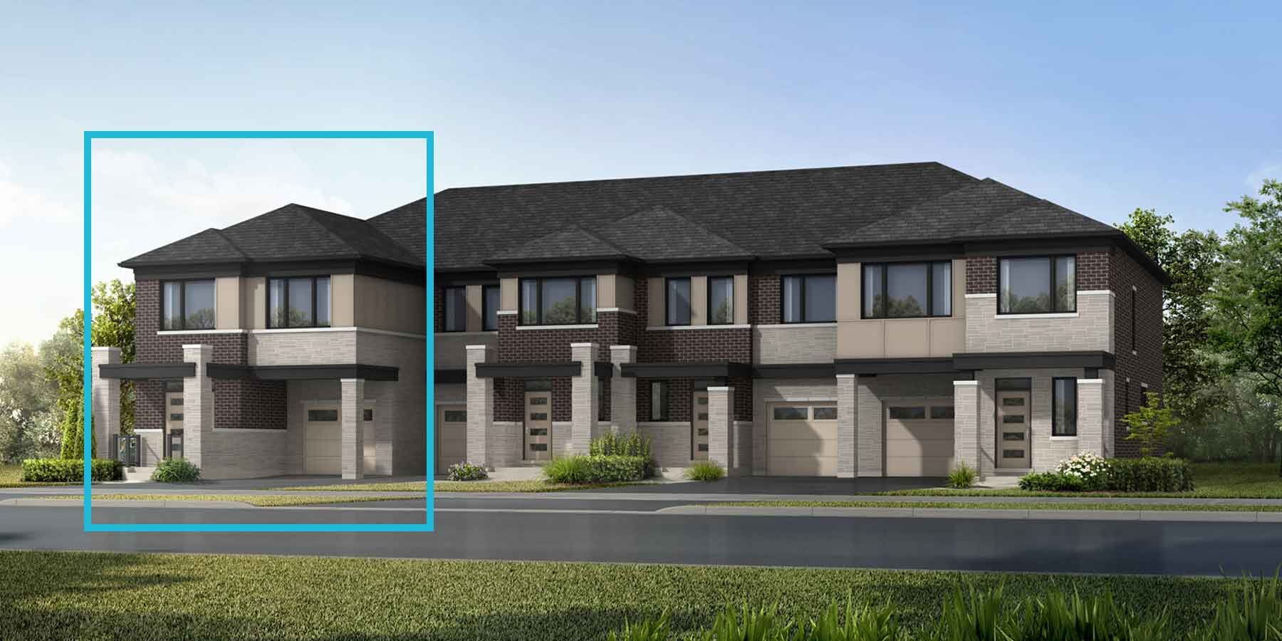 A Modern style townhome with a single car garage.