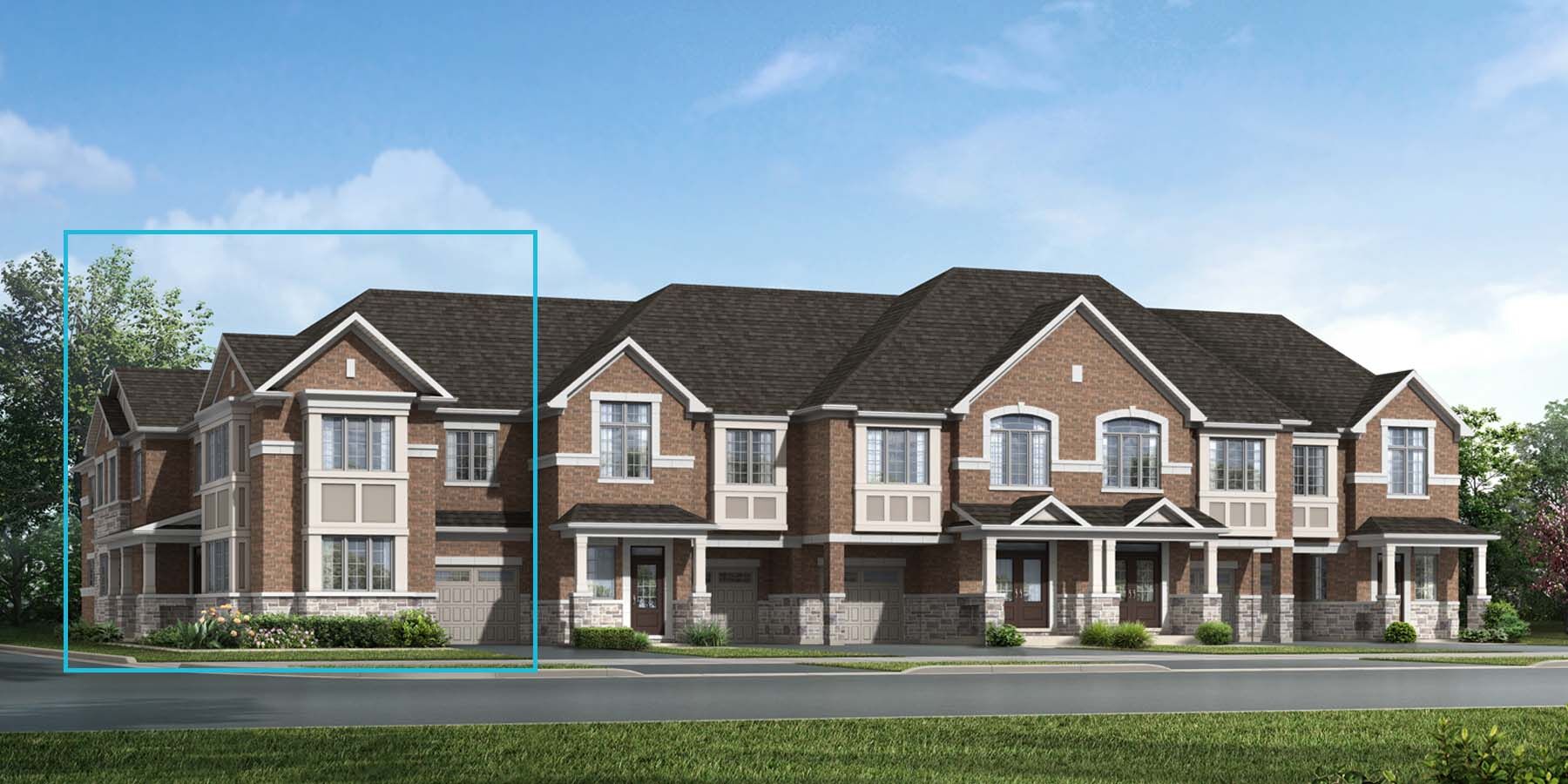 A Traditional style attached corner elevation with a single car garage and a covered side entrance. 