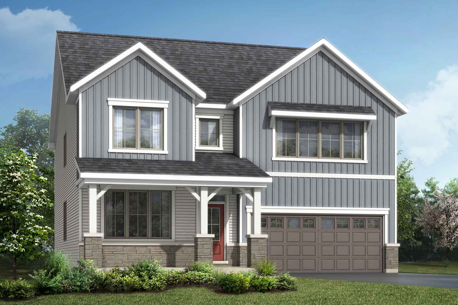 A Modern Farmhouse style detached home with a double car garage.