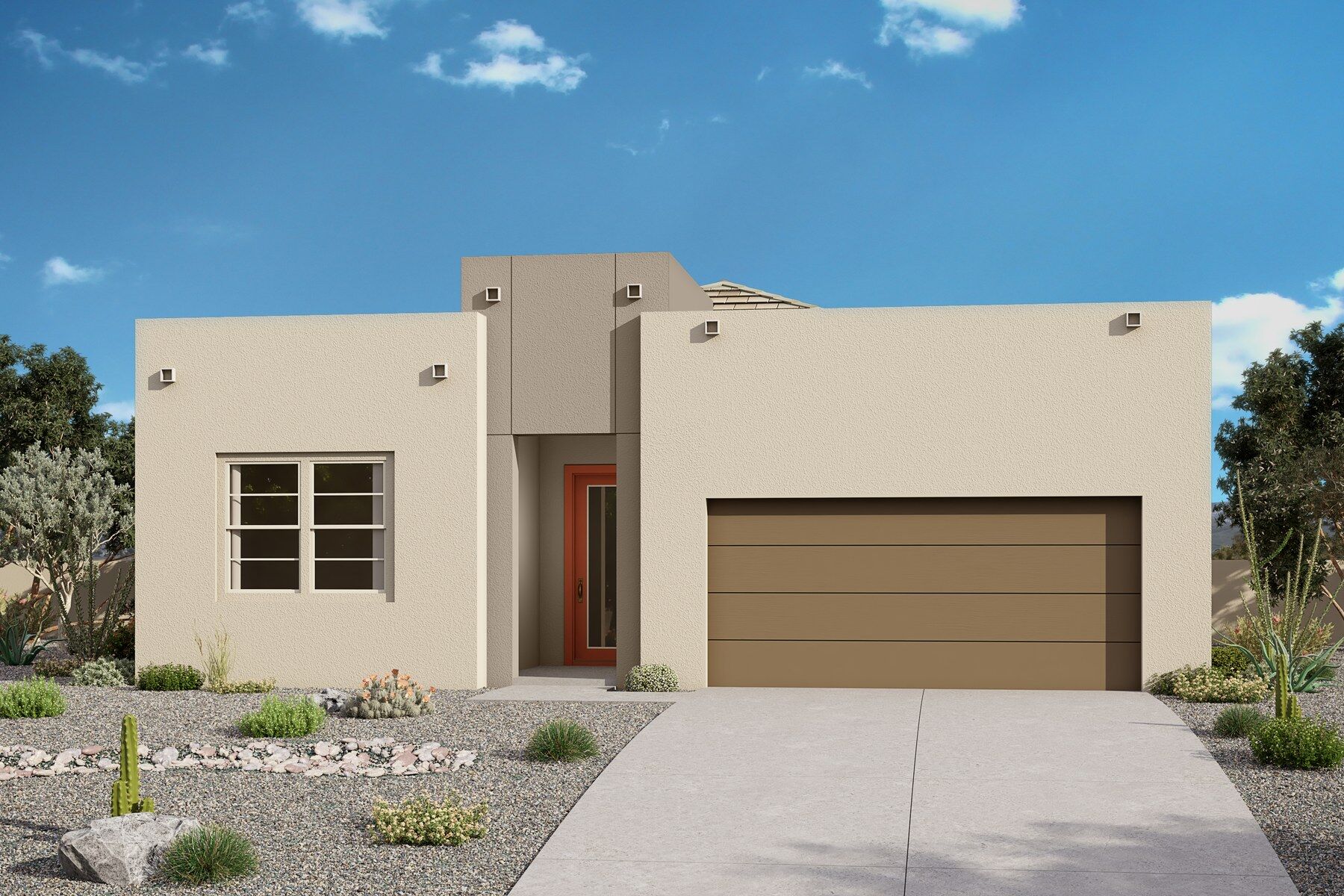 Elevation Front with door, window, garage, exterior stucco