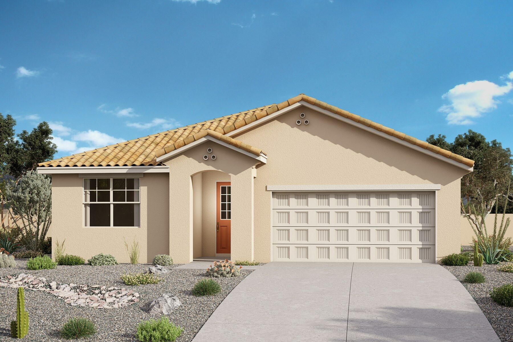 Elevation Front with door, window, garage, exterior stucco