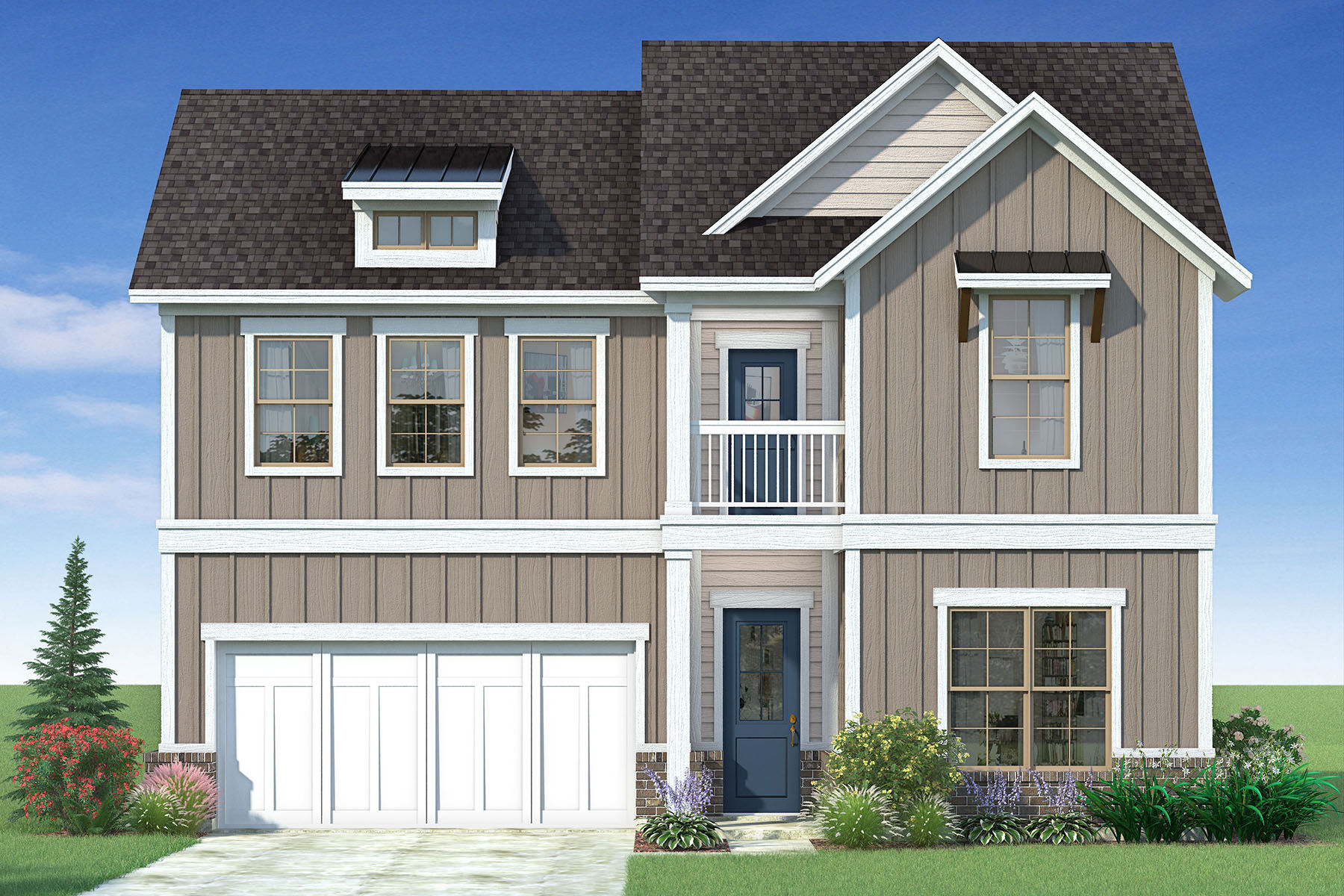 Elevation Front with door, window, garage