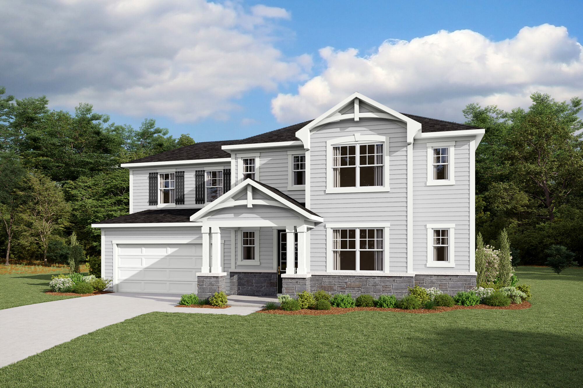  Elevation Front with window, garage and exterior clapboard