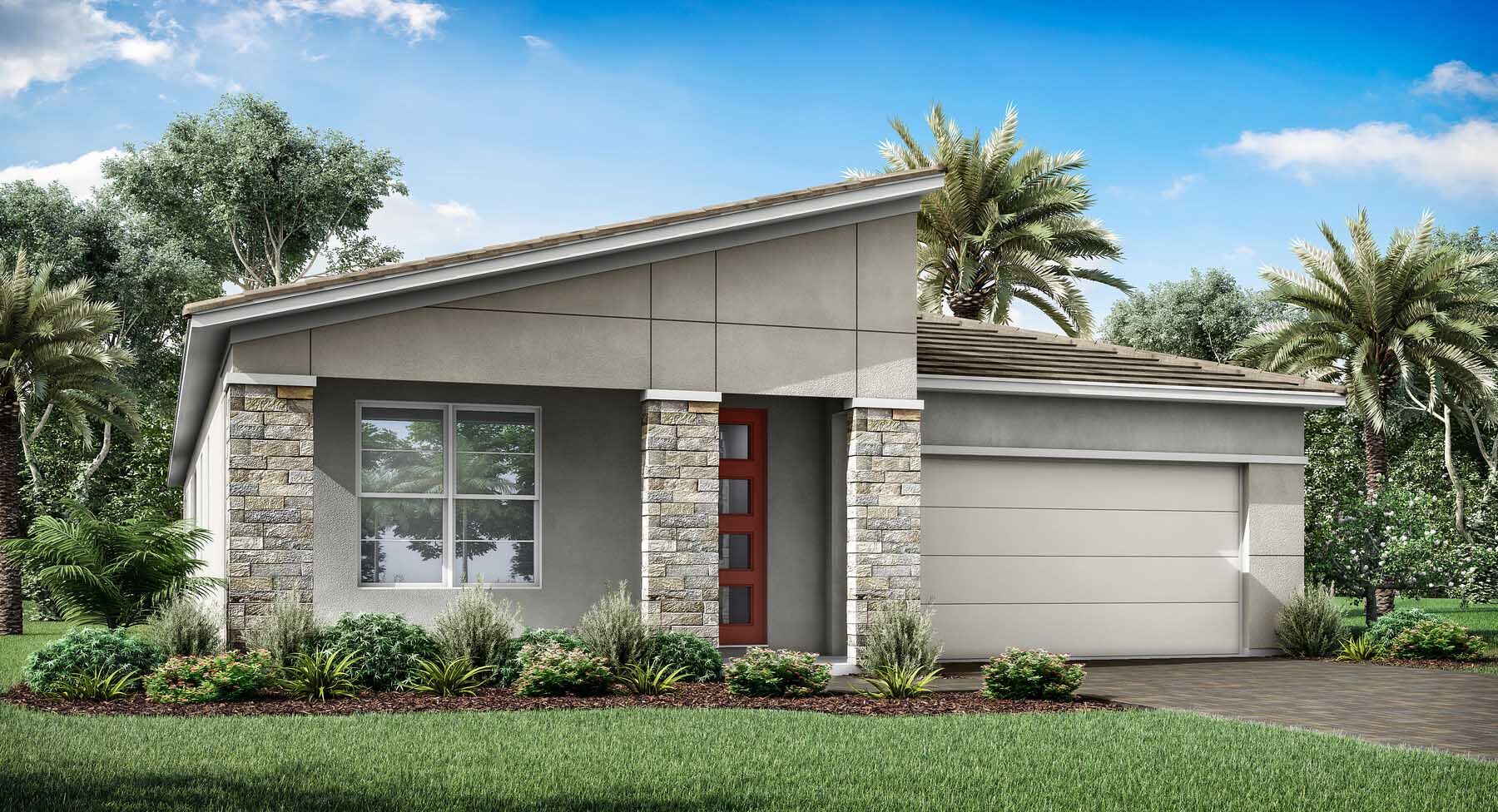 Elevation Front with window, garage, exterior stone