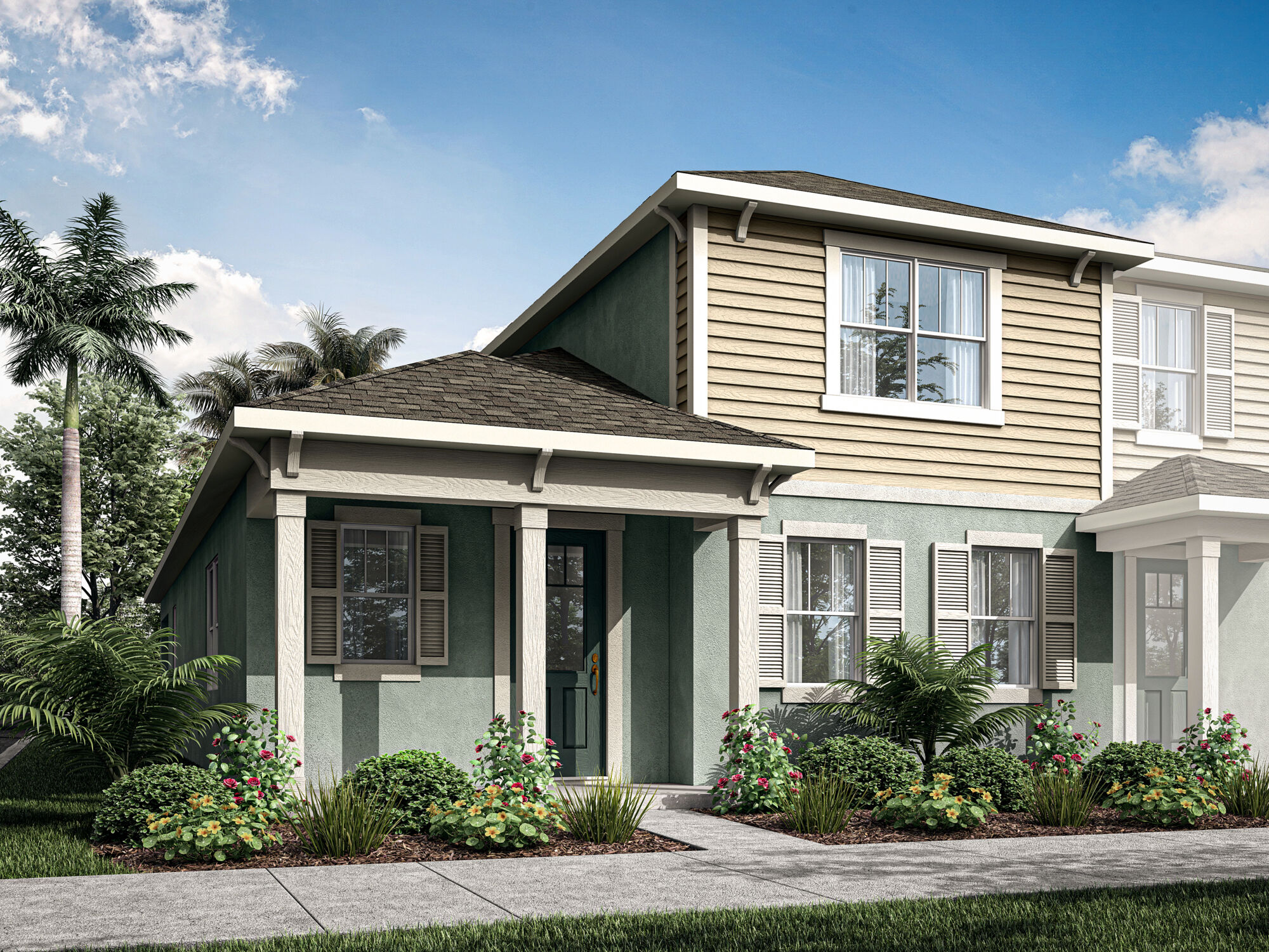  Elevation Front with window, door and exterior clapboard