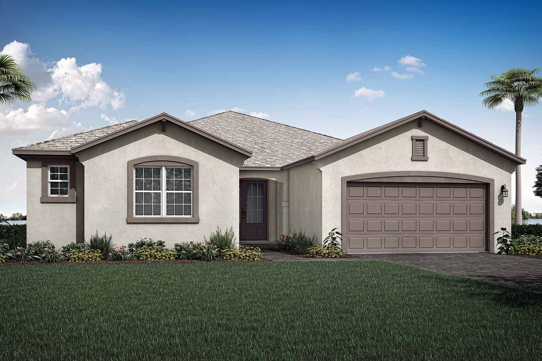 Elevation Front with door, window, garage, exterior stucco