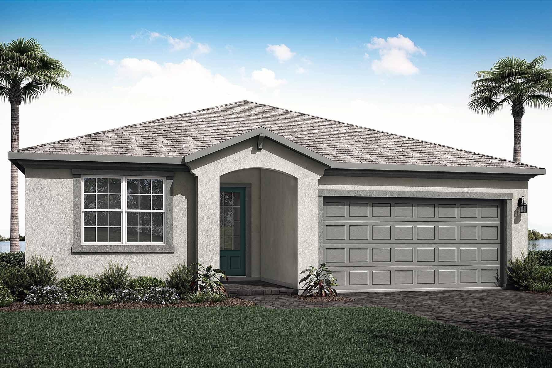 Elevation Front with door, window, garage, exterior stucco