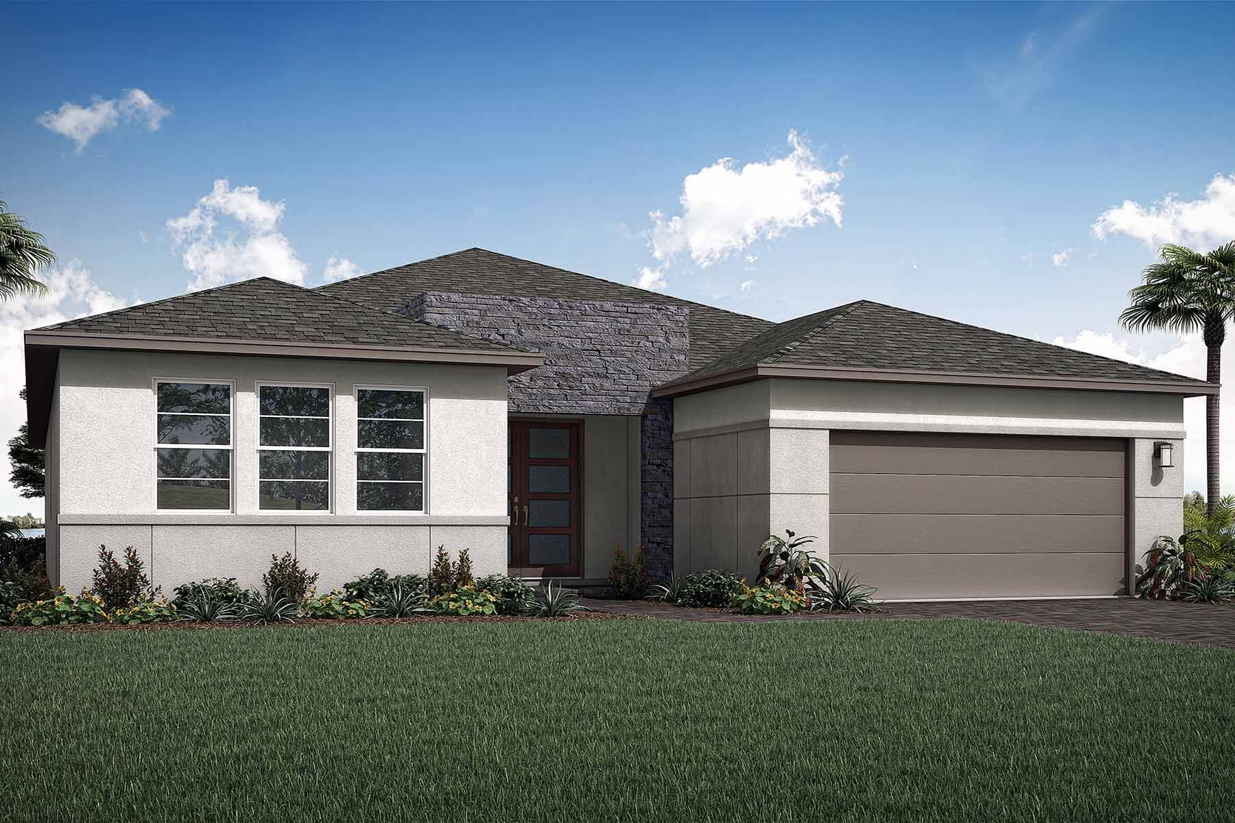 Elevation Front with door, window, garage