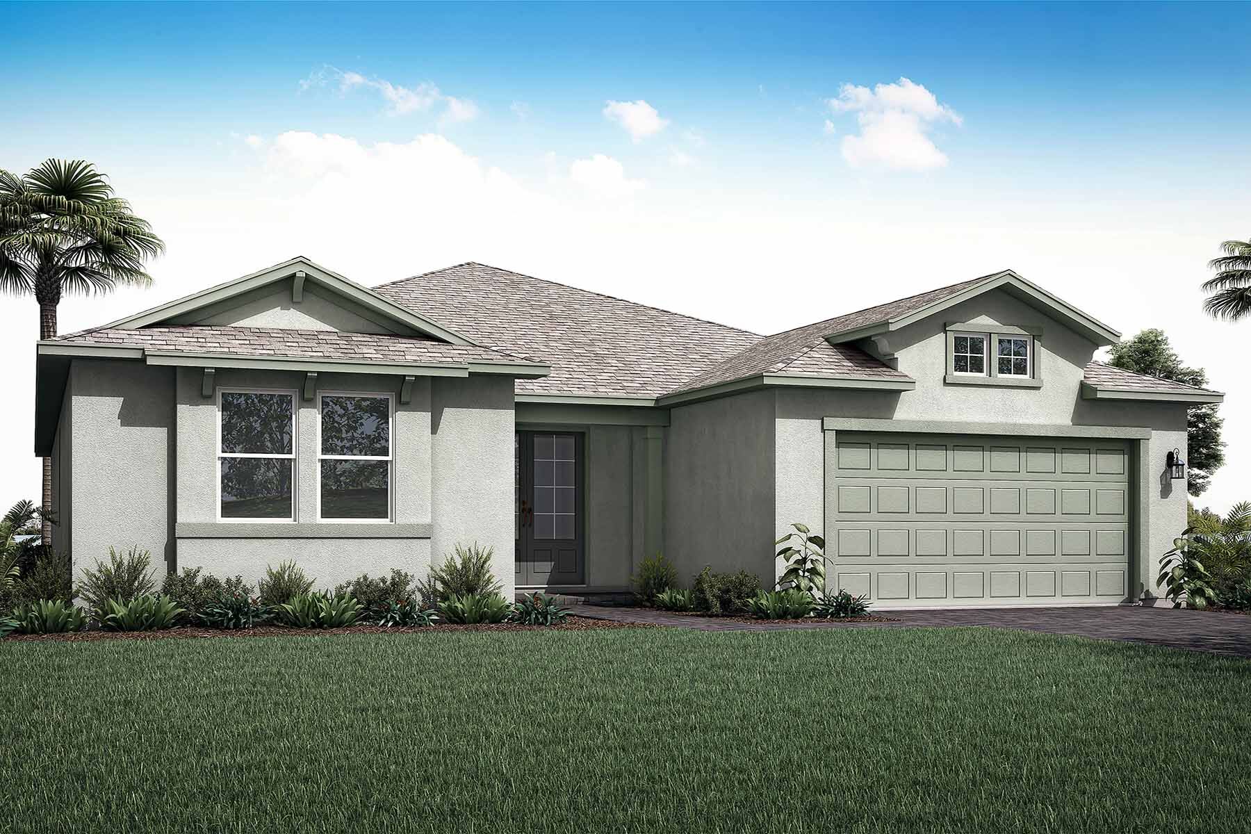 Elevation Front with door, window, garage, exterior stucco