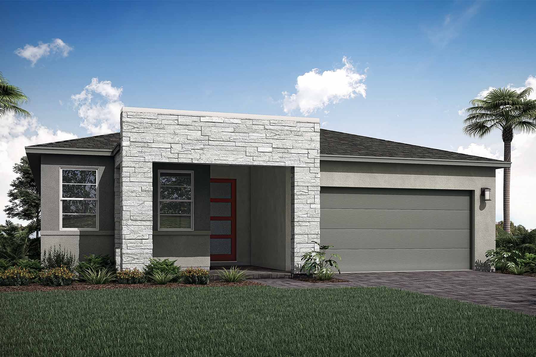 Elevation Front with door, window, garage, exterior stucco