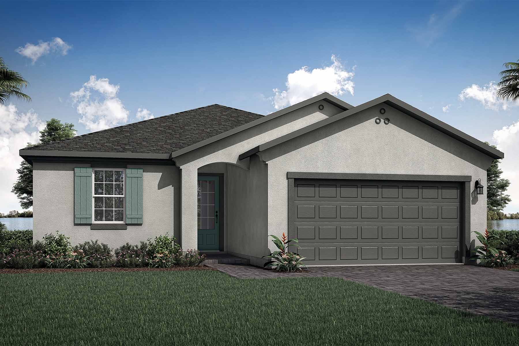 Elevation Front with door, window, garage, exterior stucco
