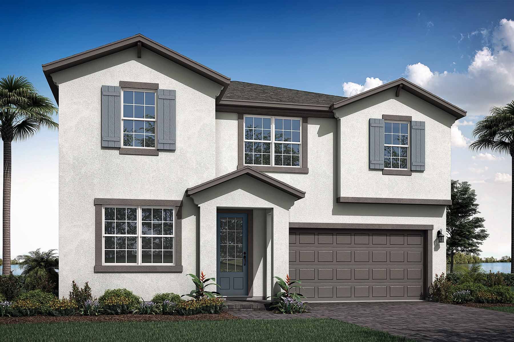 Elevation Front with door, window, garage, exterior stucco