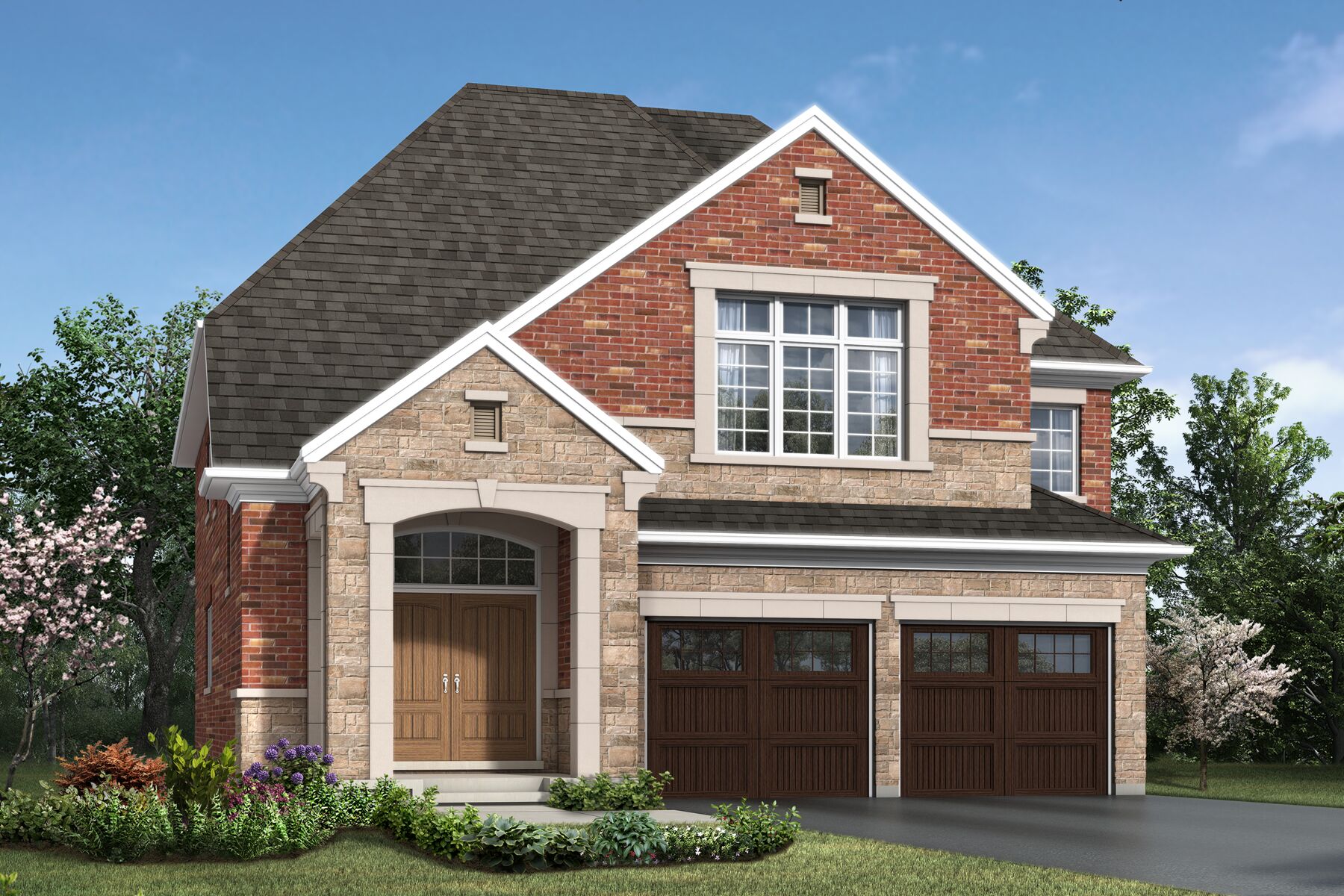  Elevation Front with garage, door, window, exterior brick and exterior stone