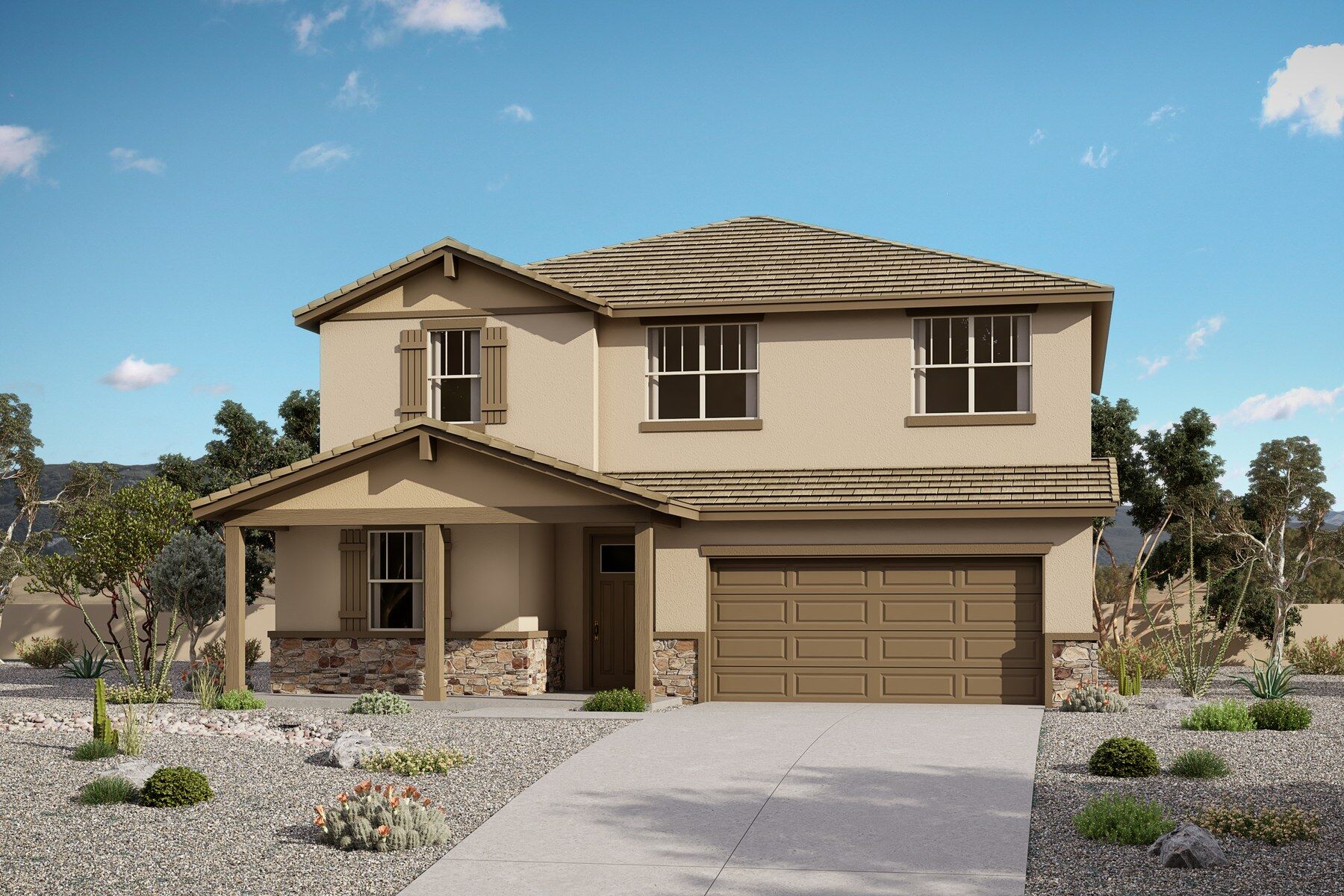  Elevation Front with garage, window, door and exterior stone